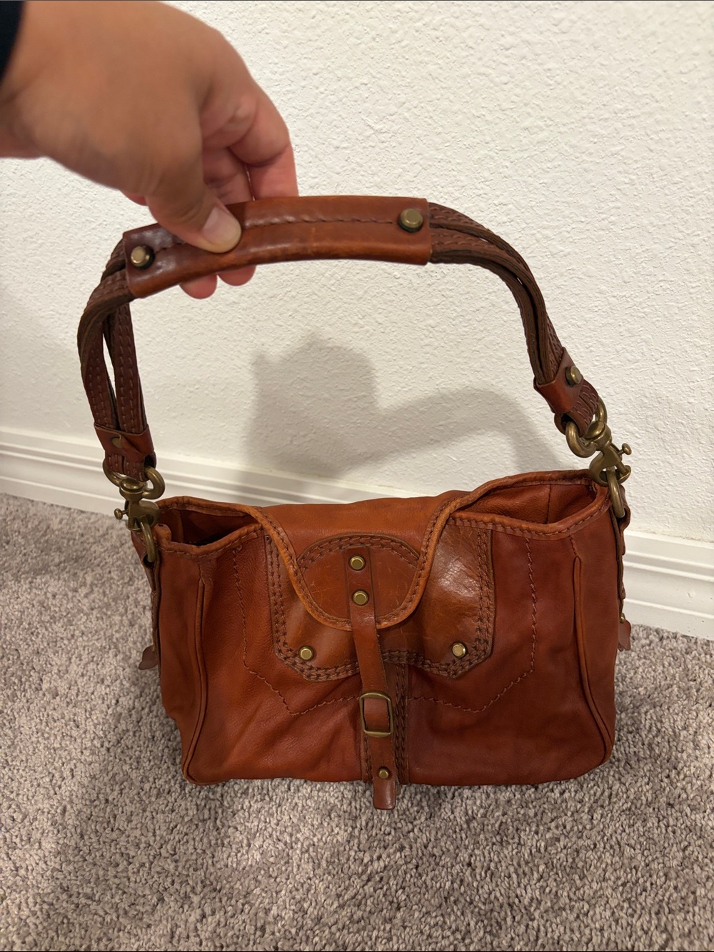 Gryson made in Italy Leather Shoulder Bag in Brown